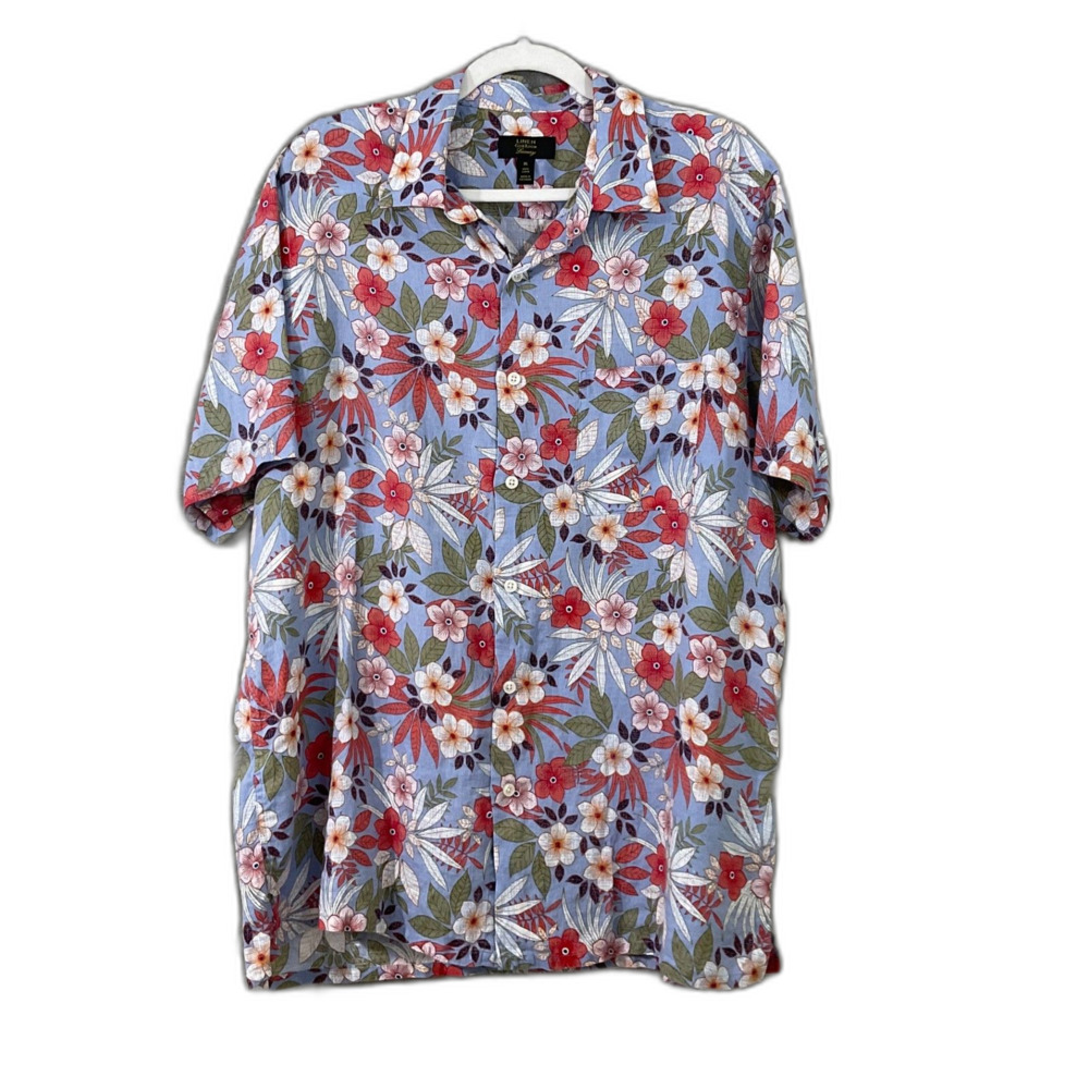 Club Room Luxury Short Sleeve Button Front Palm Print Linen Shirt Men's XL